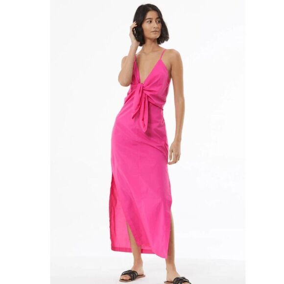 Young Fabulous & Broke Zoya Dress in Flamenco Pink Cotton Bow Front Size Small - Picture 1 of 13